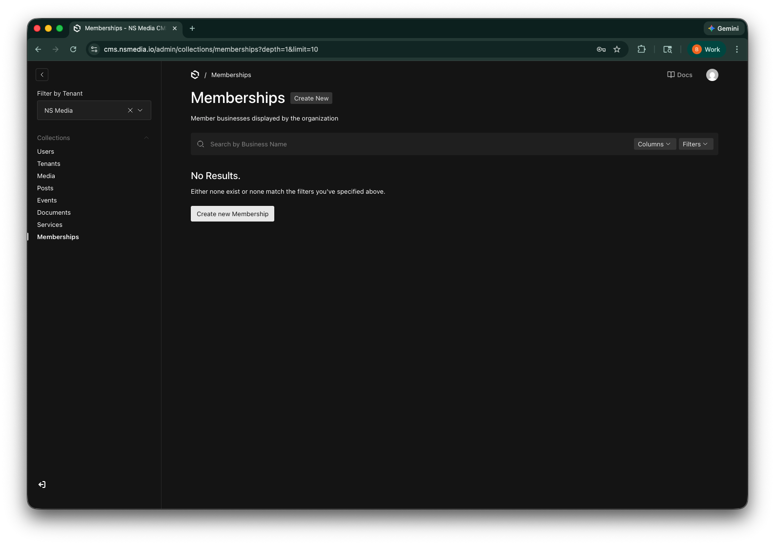 The Create New button at the top-right of a collection list