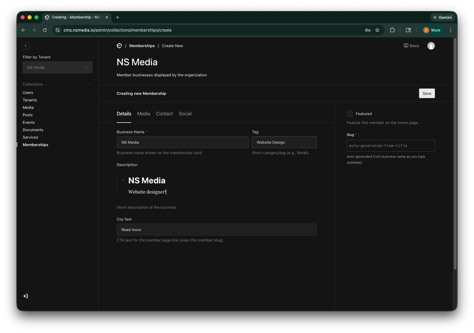 The Details tab in the Memberships editor